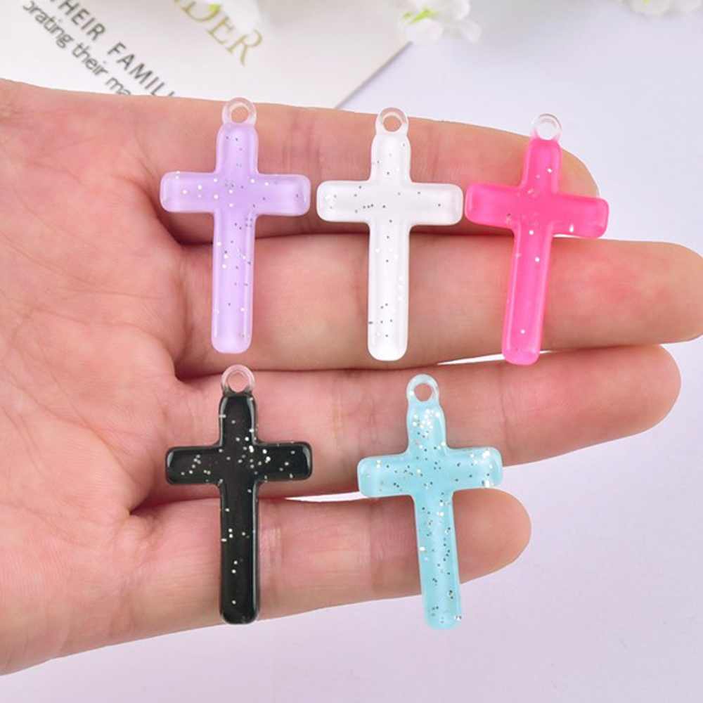 Art Craft Items - จี้เรซิ่นรูปไม้กางเขนแบบแบน 6 ชิ้น สำหรับทำต่างหู สร้อยคอ และพวงกุญแจ