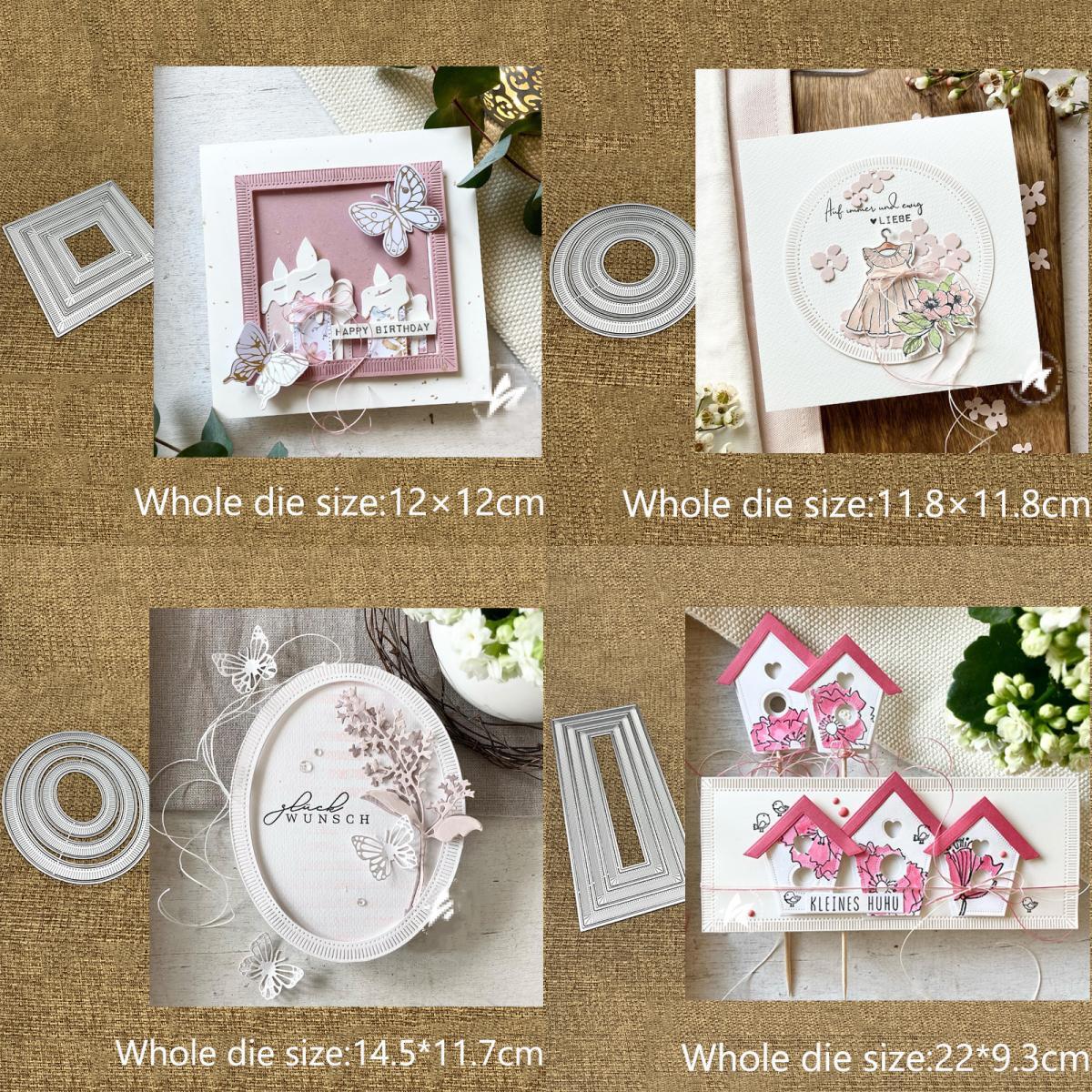 Stencil Cutting Plotter - แม่พิมพ์ลายฉลุโลหะสำหรับงานฝีมือดีไซน์ใหม่ที่ตัดลายกระดาษรูปทรง4แบบกรอบแม่แบบสมุดภาพทรงสี่เหลี่ยมลายนูนงานฝีมือบัตรกระดาษอัลบั้ม