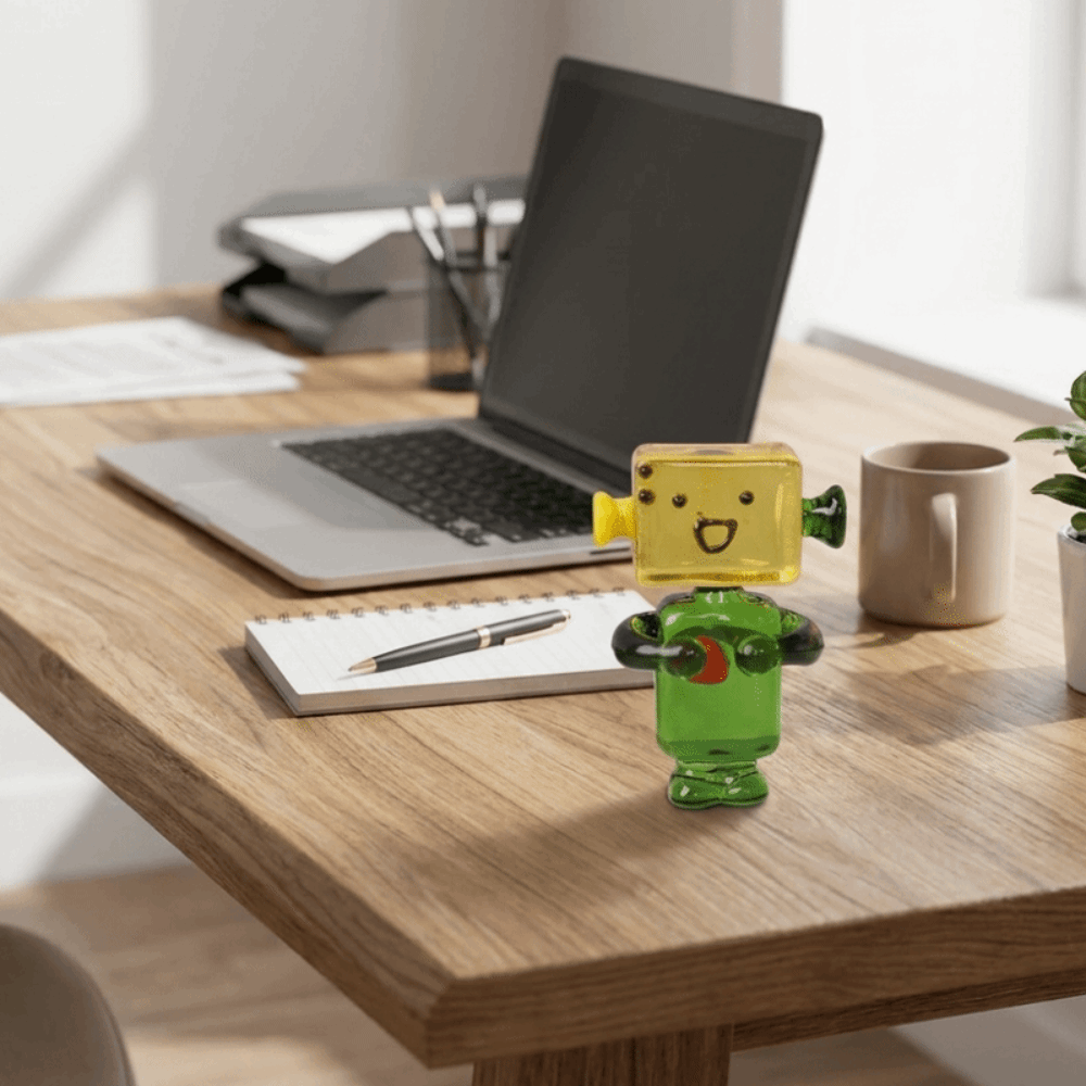 Art Craft Robot - ของตกแต่งหุ่นยนต์หน้าตาน่ารักสีสันสดใส การ์ตูนแก้วใสทำมือ งานศิลปะแก้ว หุ่นยนต์แก้วตั้งโชว์บนโต๊ะ