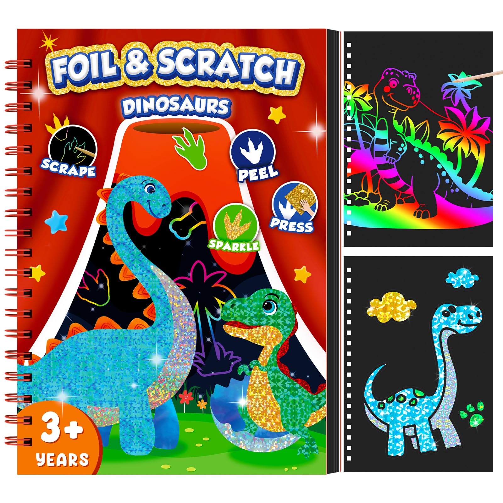 Art Craft Dinosaurs - ไดโนเสาร์ Scratch Art Book สําหรับเด็กฟอยล์และ Scratch