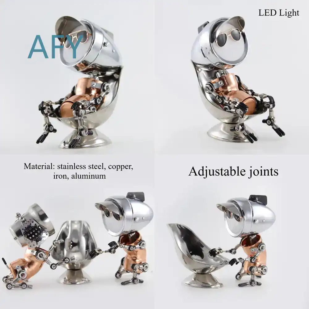 Art Craft Robot - โคมไฟบรรยากาศหุ่นยนต์เมทัลพังก์สำหรับตกแต่งโต๊ะทำงาน สไตล์อินดัสเทรียล ของตกแต่งรูปหุ่นยนต์ ของขวัญงานศิลปะ ของตกแต่งงานฝีมือ
