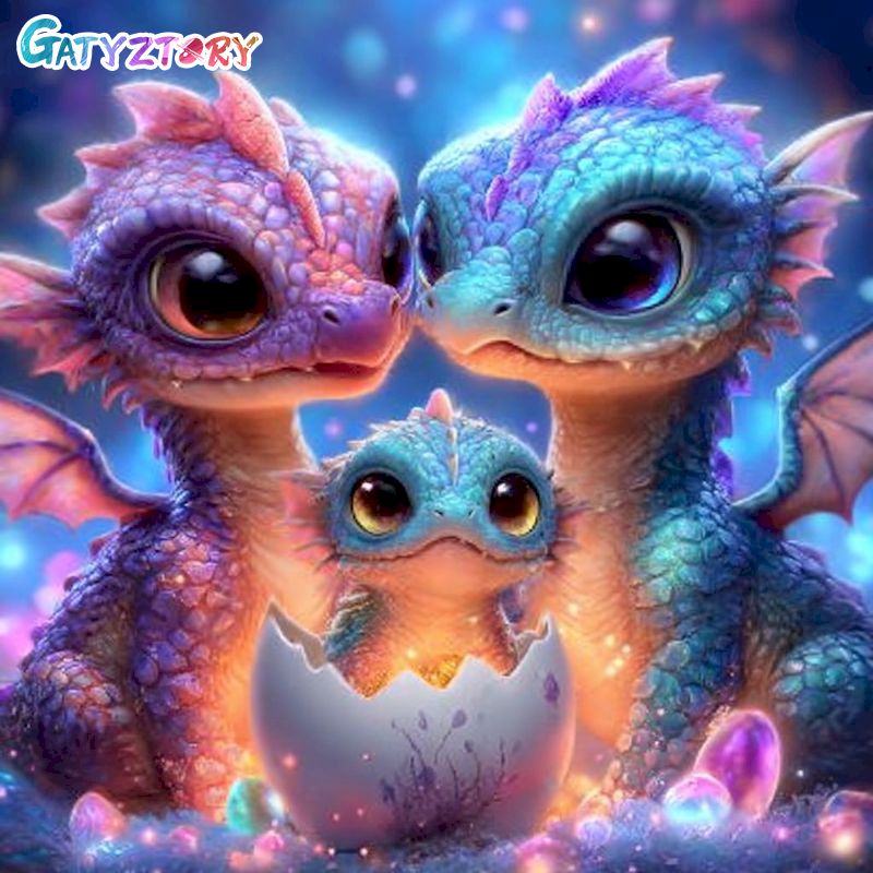Art Craft Dinosaurs - GATYZTORY ชุดวาดภาพเพชรสำหรับผู้ใหญ่ งานฝีมือ DIY สำหรับผู้เริ่มต้น ไดโนเสาร์
