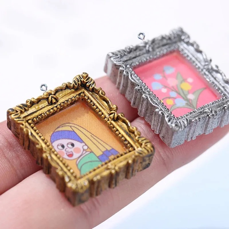 Art Craft Items - จี้รูปกรอบรูปเรซิ่นวินเทจแบบแบน 10 ชิ้น อุปกรณ์ DIY สำหรับทำต่างหู