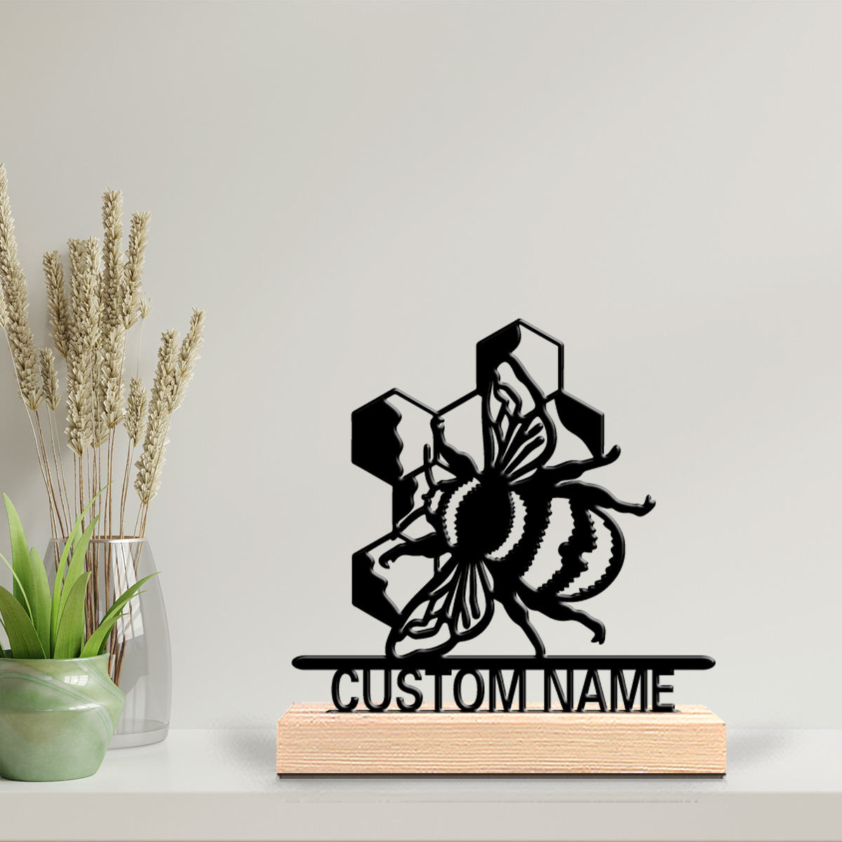 Art Craft Simple - รูปปั้นผึ้งโลหะแบบเรียบง่าย 1 ชิ้น พร้อมฐานไม้ งานศิลปะตกแต่งบ้าน ทำจากดีบุก