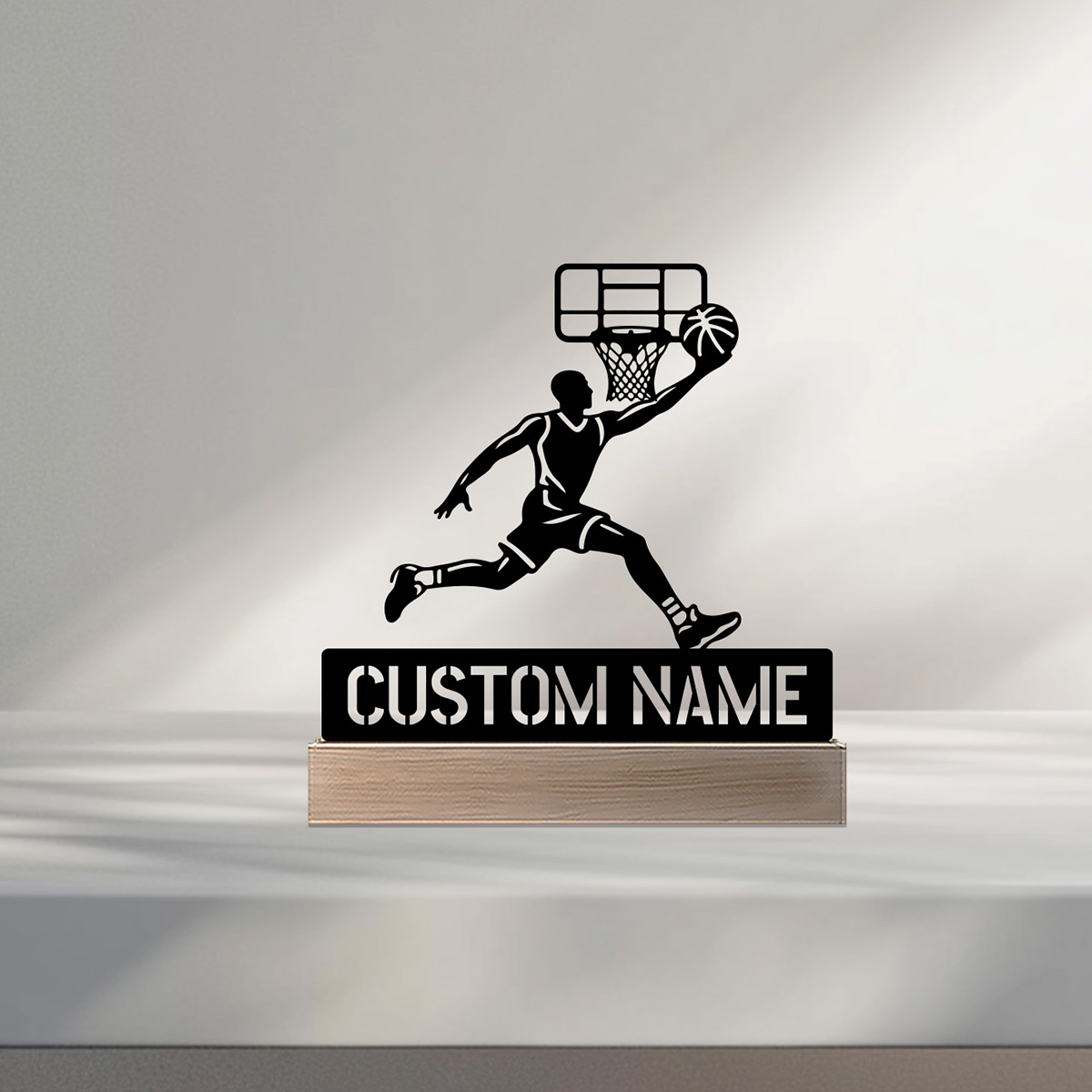 Art Craft Simple - รูปปั้นบาสเกตบอลโลหะแบบเรียบง่าย 1 ชิ้น พร้อมฐานไม้ งานศิลปะตกแต่งเหล็ก งานฝีมือประติมากรรมดีบุก