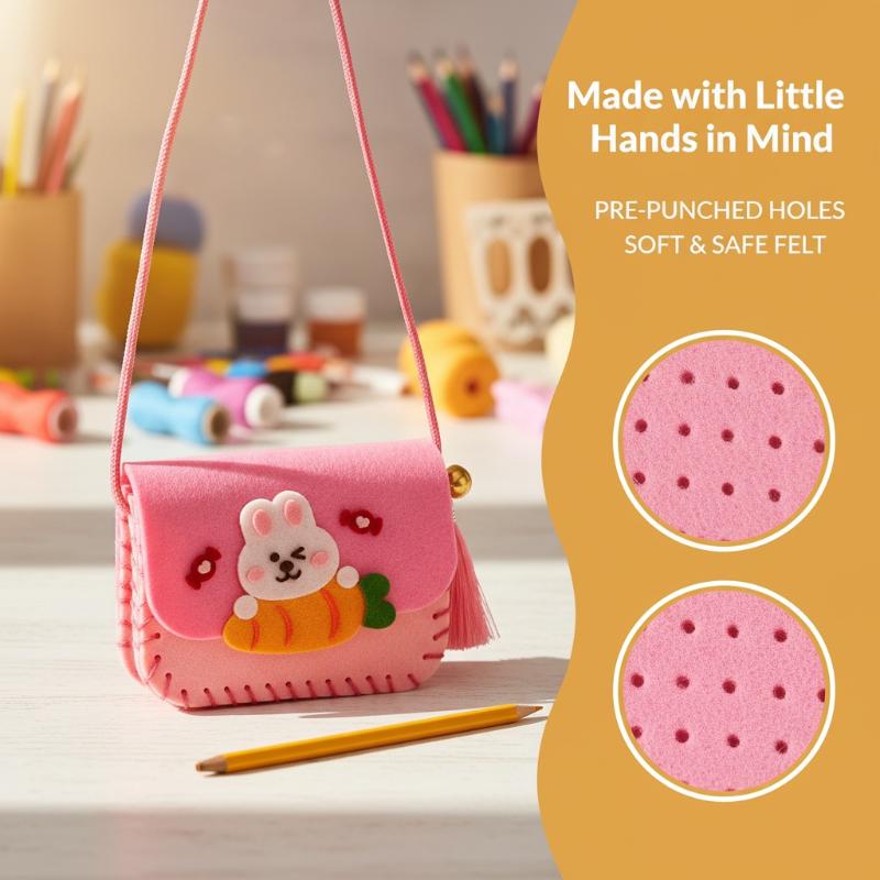 Art Craft Kindergarten - ชุดทำกระเป๋าผ้าสักหลาดสำหรับเด็ก ชุดเย็บผ้า DIY ของเล่นทำกระเป๋าสะพายข้าง ชุดงานฝีมือสำหรับเด็กอนุบาล ฝึกทักษะศิลปะและการทำงานด้วยมือ