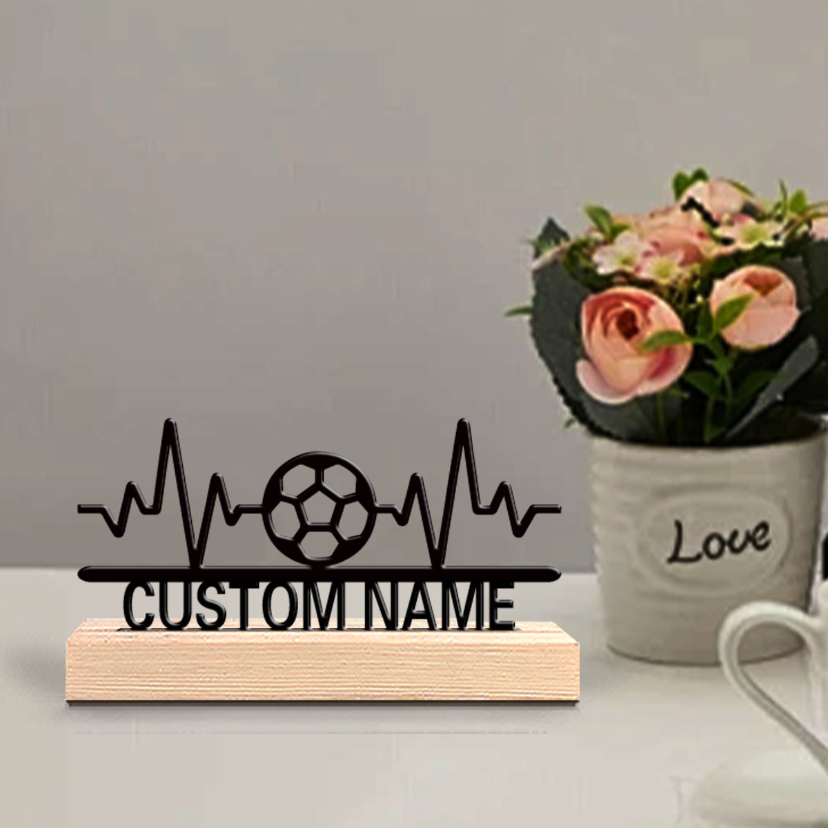 Art Craft Simple - งานประติมากรรมโลหะรูปนักฟุตบอล ECG แบบเรียบง่าย 1 ชิ้น พร้อมฐานไม้