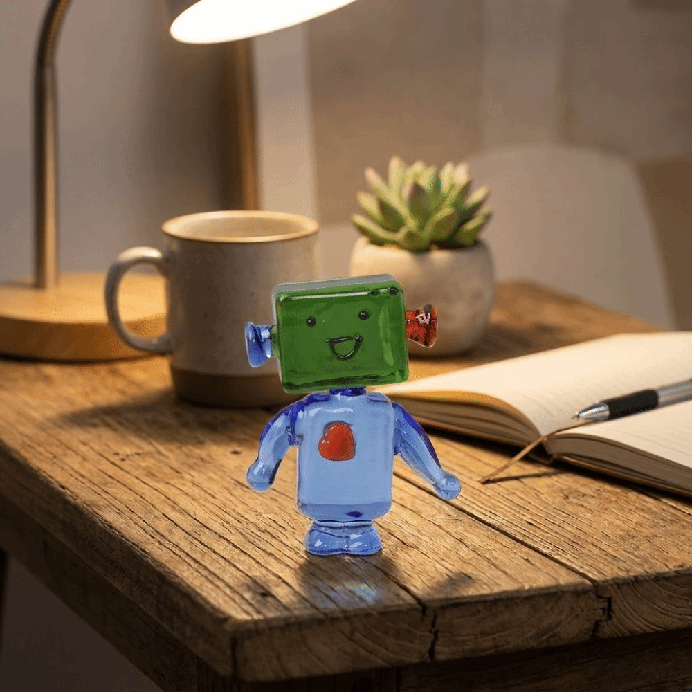 Art Craft Robot - ของตกแต่งหุ่นยนต์หน้าตาน่ารักสีสันสดใส งานศิลปะแก้วใส งานฝีมือทำมือ แก้วการ์ตูน หุ่นยนต์แก้ว ของขวัญ